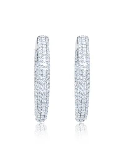 14K White Gold Diamond Hoop Earring