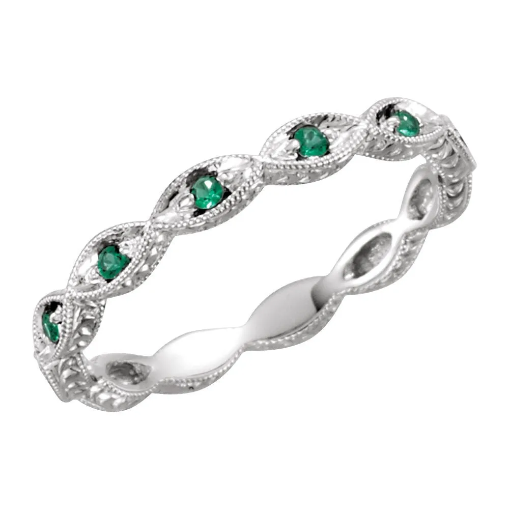 14k White Gold Emerald Anniversary Band Size 7