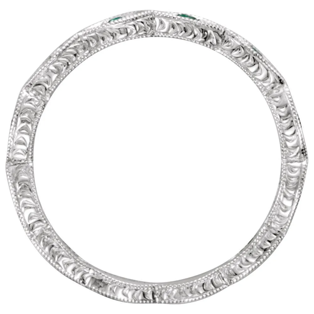 14k White Gold Emerald Anniversary Band Size 7