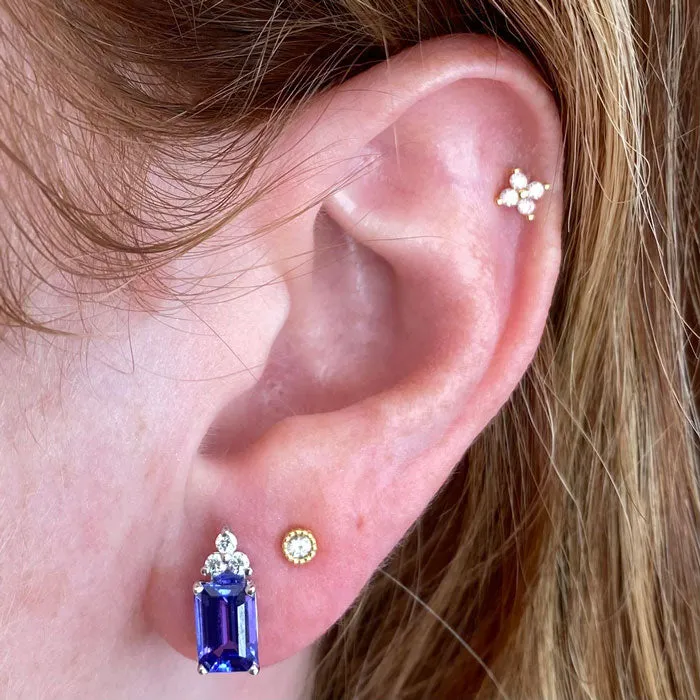 14K White Gold Emerald Cut Tanzanite and Diamond Studs 2.27 Carats