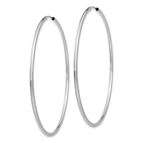 14k White Gold Polished Endless Hoop Earrings 2mm x 65mm