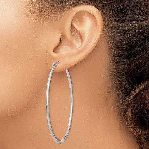 14k White Gold Polished Endless Hoop Earrings 2mm x 65mm