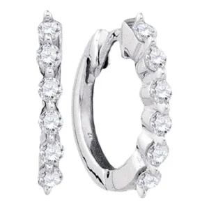 14K White Gold Round Pave-set Diamond Hoop Earrings 1/4 Cttw
