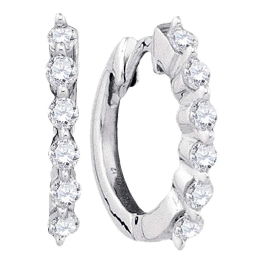 14K White Gold Round Pave-set Diamond Hoop Earrings 1/4 Cttw