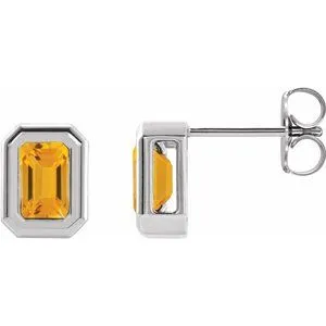 14K White Natural Citrine Solitaire Earrings