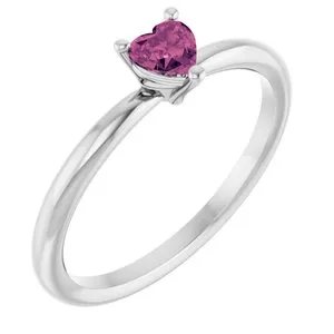 14K White Natural Pink Tourmaline Heart Solitaire Ring