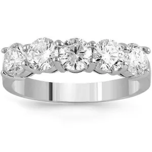 14K White Solid Gold Womens Diamond Five Stone Floating Prong Anniversary Ring 1.75 Ctw