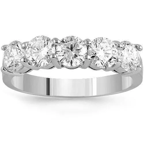 14K White Solid Gold Womens Diamond Five Stone Floating Prong Anniversary Ring 1.75 Ctw