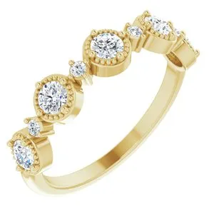 14K Yellow 1/2 CTW Natural Diamond Beaded Halo Anniversary Band