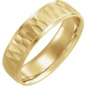 14K Yellow 6 mm Step-Edge Band with Matte Hammer Finish Size 9.5