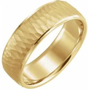 14K Yellow 7 mm Beveled-Edge Band with Hammer Finish Size 10