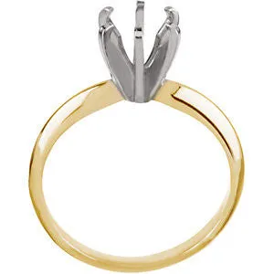 14K Yellow & White 4-4.1mm Round Pre-Notched 6-Prong Solitaire Ring Mounting, Size 6