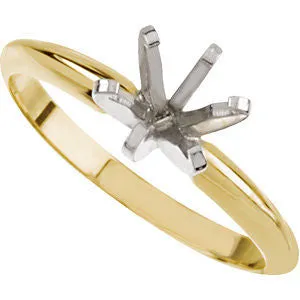 14K Yellow & White 4-4.1mm Round Pre-Notched 6-Prong Solitaire Ring Mounting, Size 6