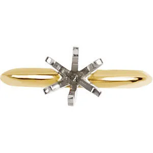 14K Yellow & White 4-4.1mm Round Pre-Notched 6-Prong Solitaire Ring Mounting, Size 6