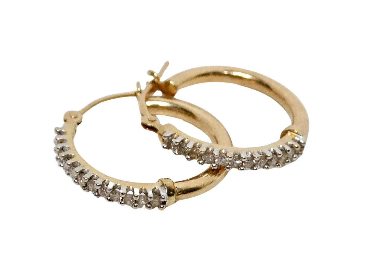 14k Yellow & White Gold Small Hoop Earrings With Diamonds