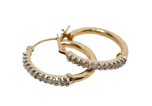14k Yellow & White Gold Small Hoop Earrings With Diamonds