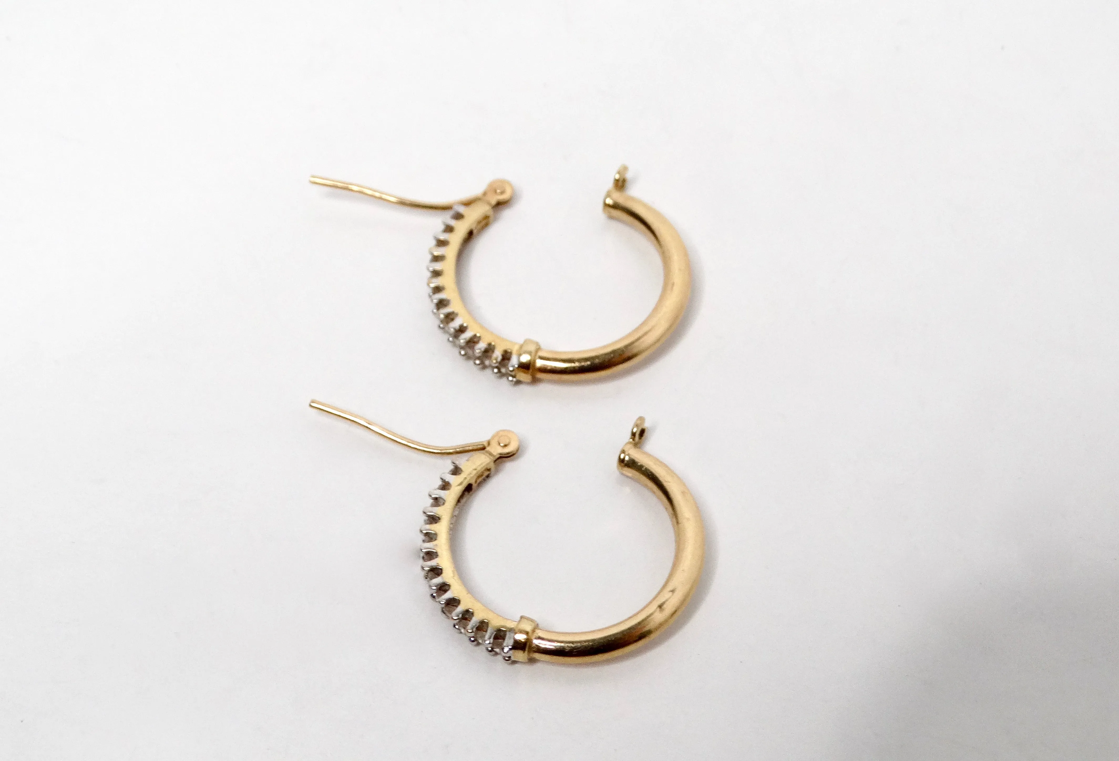 14k Yellow & White Gold Small Hoop Earrings With Diamonds