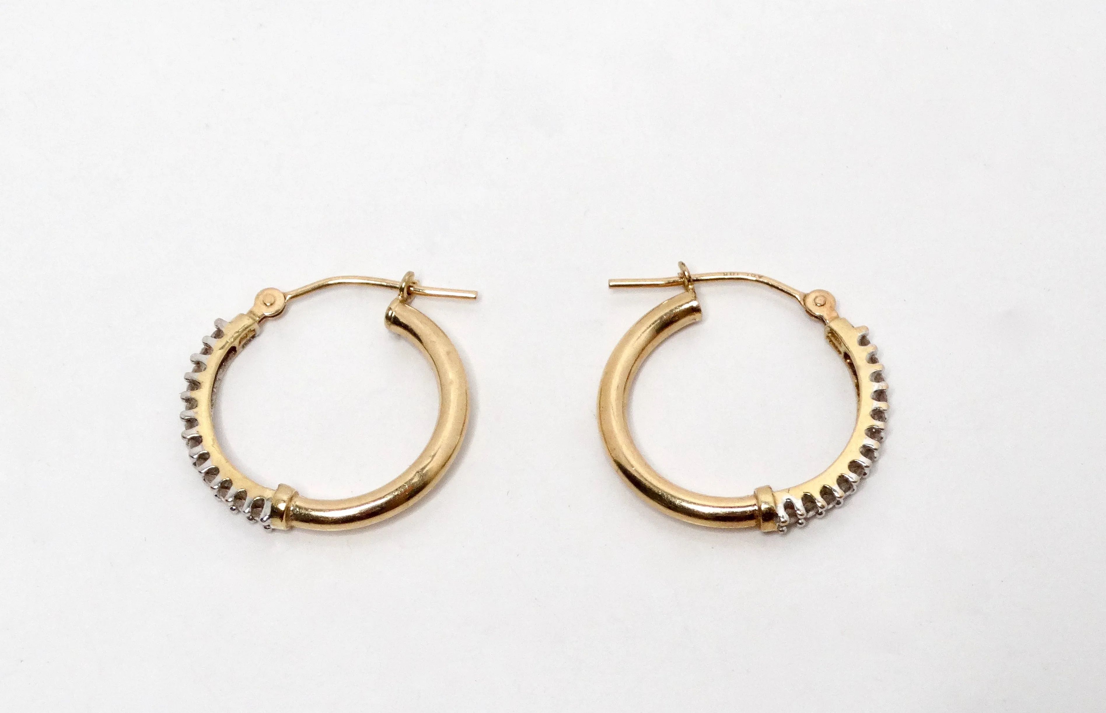 14k Yellow & White Gold Small Hoop Earrings With Diamonds