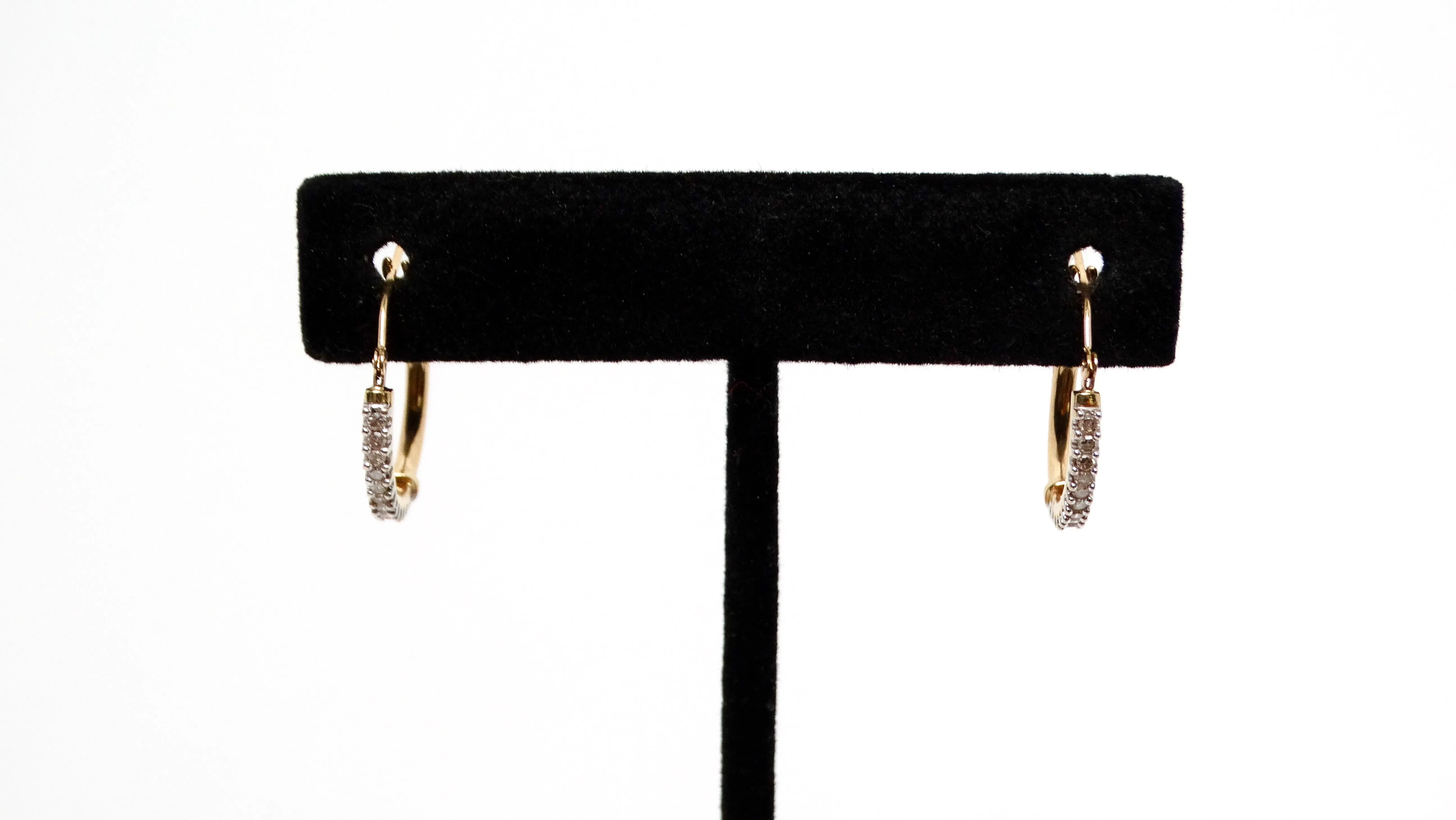 14k Yellow & White Gold Small Hoop Earrings With Diamonds