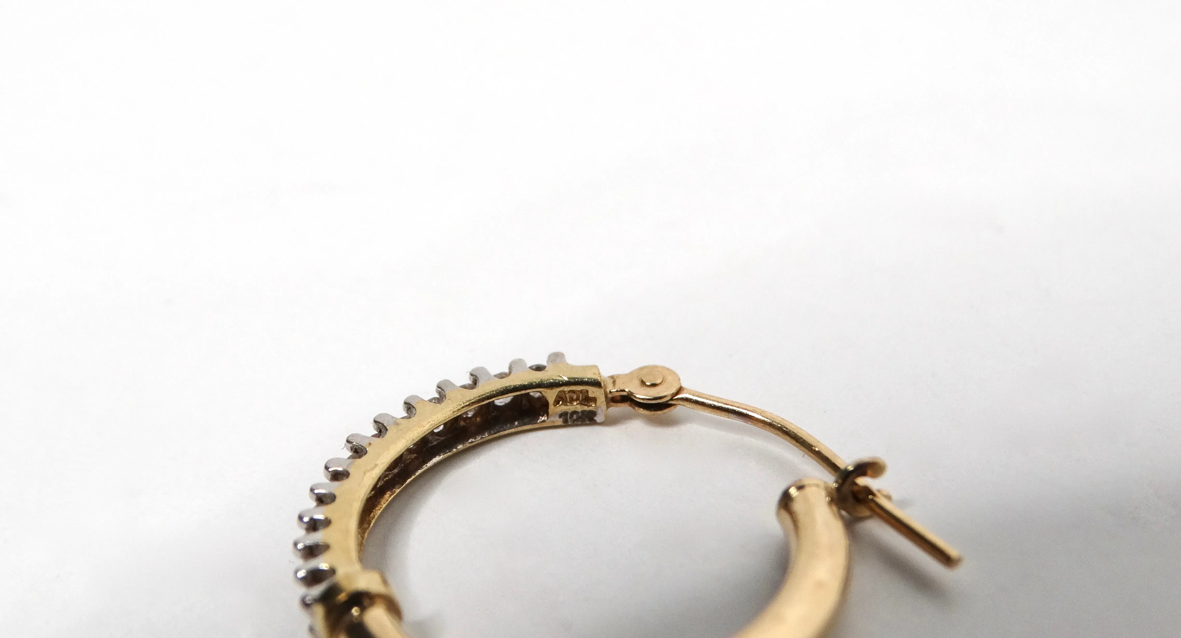 14k Yellow & White Gold Small Hoop Earrings With Diamonds