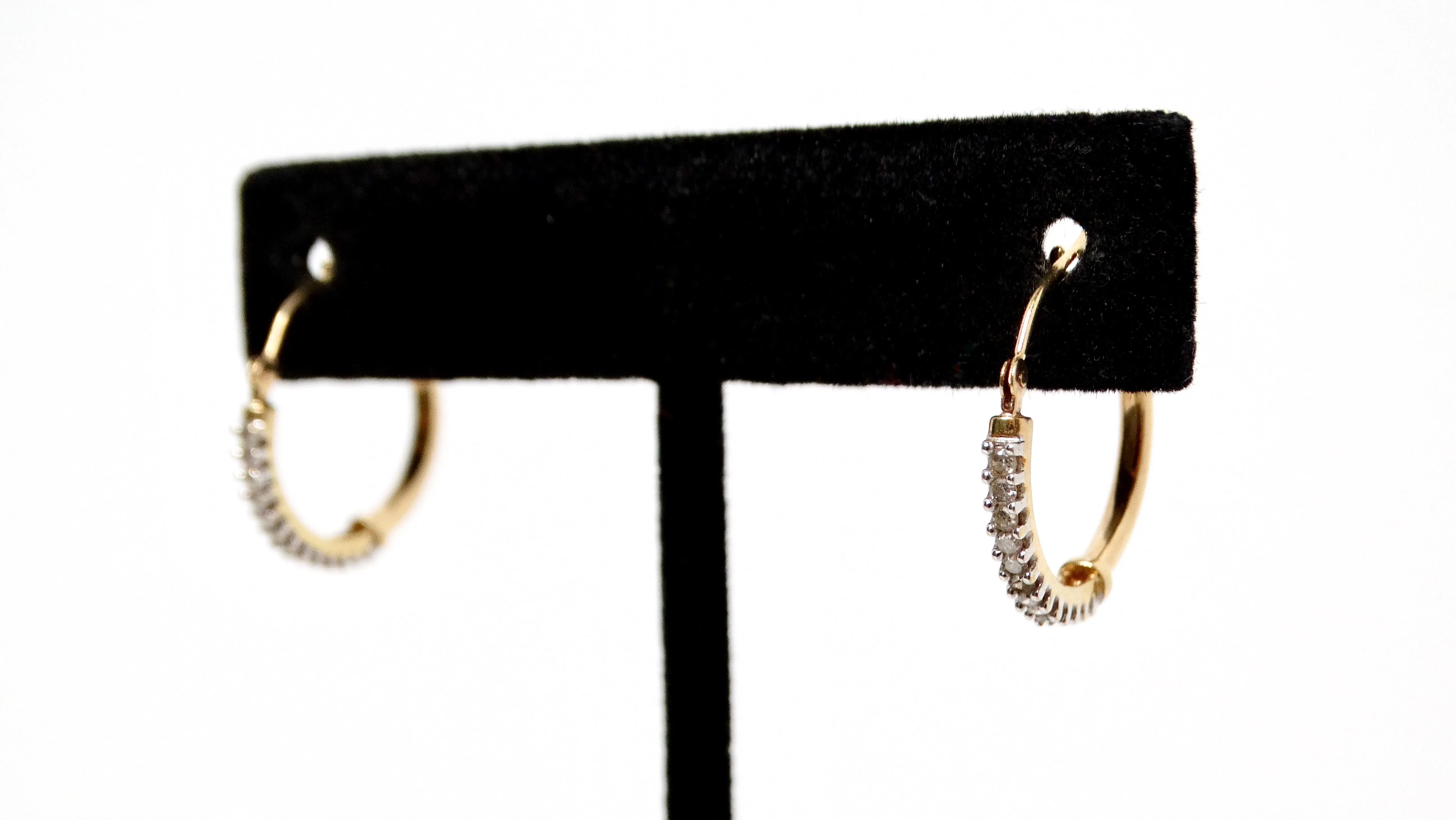 14k Yellow & White Gold Small Hoop Earrings With Diamonds