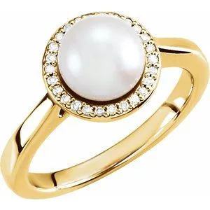 14K Yellow Freshwater Cultured Pearl & .08 CTW Diamond Halo-Style Ring