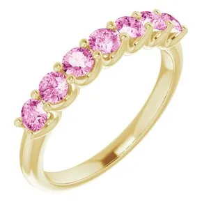 14K Yellow Genuine Pink Sapphire Anniversary Band