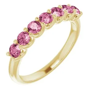 14K Yellow Genuine Pink Tourmaline Anniversary Band