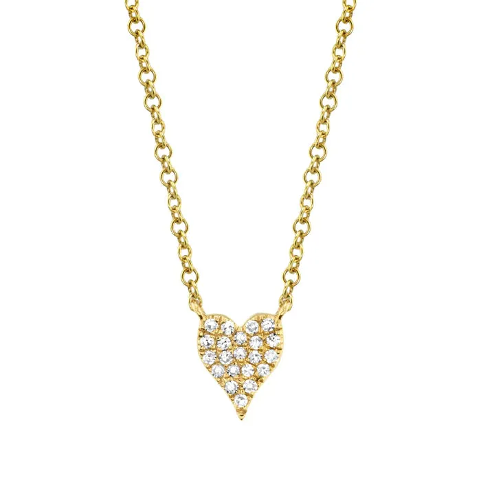 14k Yellow Gold Amor Diamond Pave Heart Necklace, 0.05CT