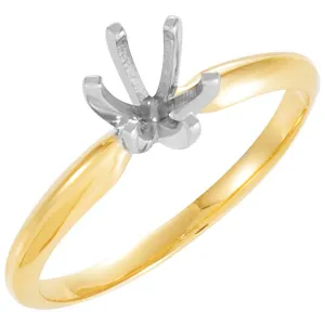 14k Yellow Gold & Platinum 7.8-8.6mm Round 6-Prong Heavy Solitaire Ring Mounting, Size 6