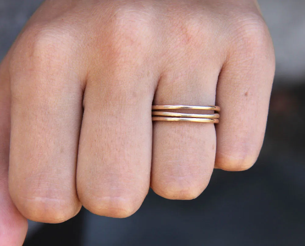14k Yellow Gold Custom Hammered Rings - Set of 3 (S0285)