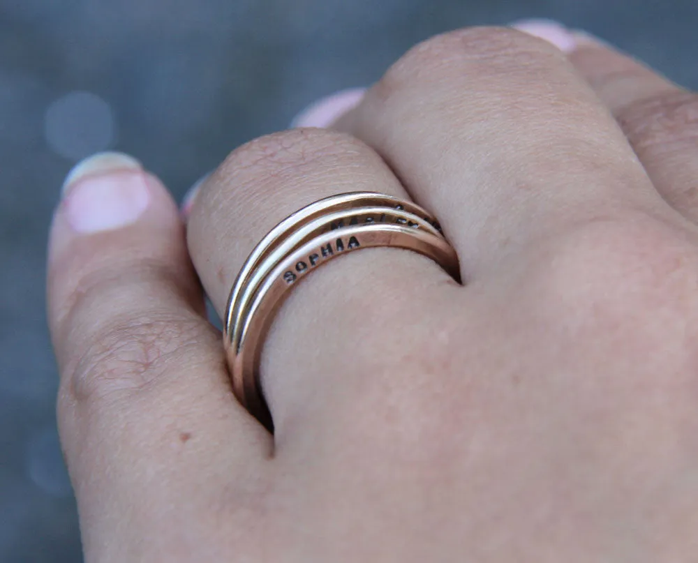 14k Yellow Gold Custom Hammered Rings - Set of 3 (S0285)
