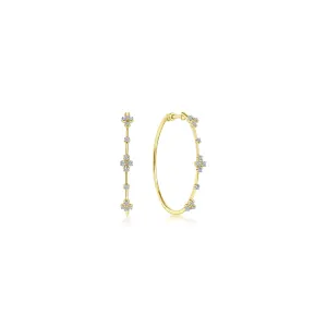14K Yellow Gold Diamond 40mm Hoop Earrings
