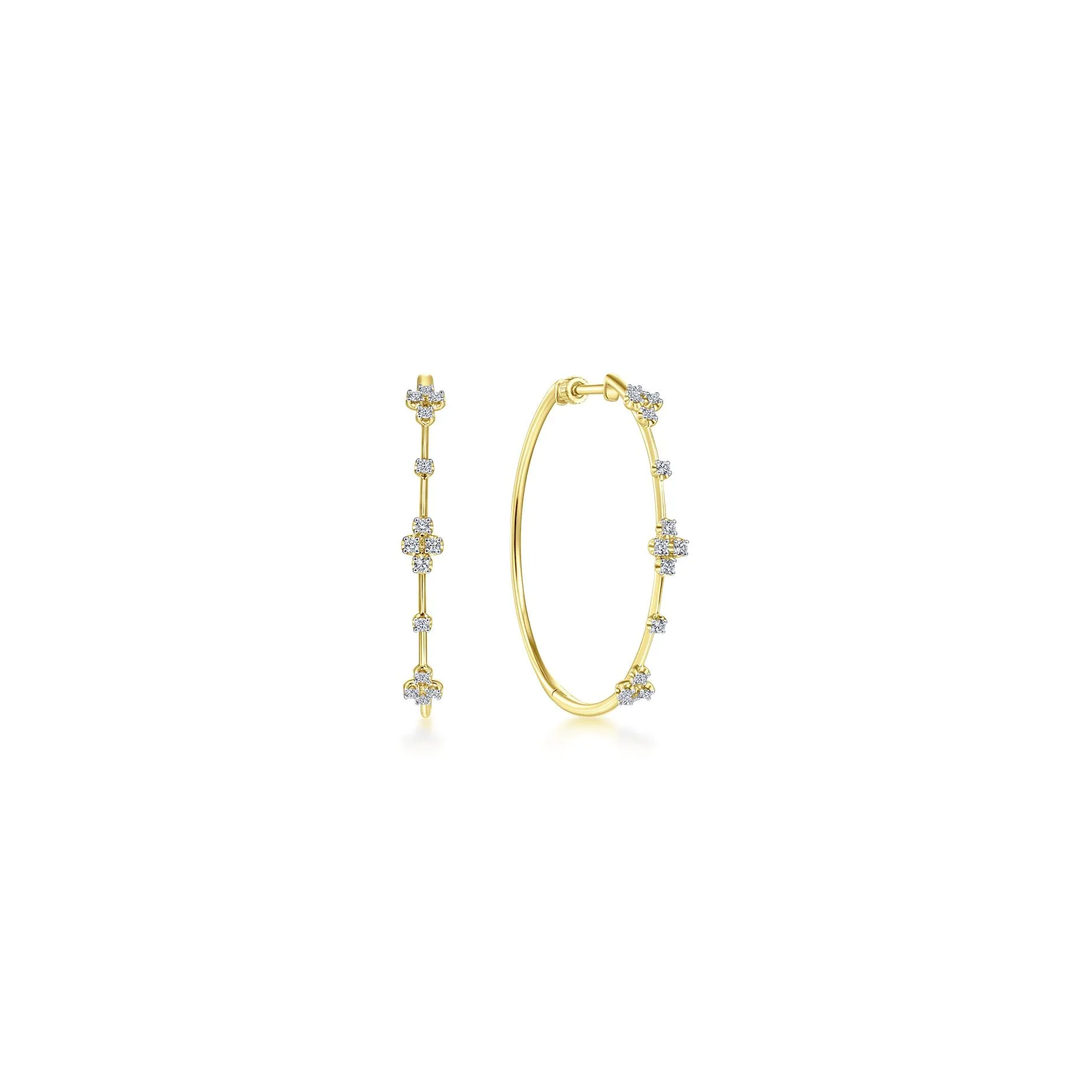 14K Yellow Gold Diamond 40mm Hoop Earrings