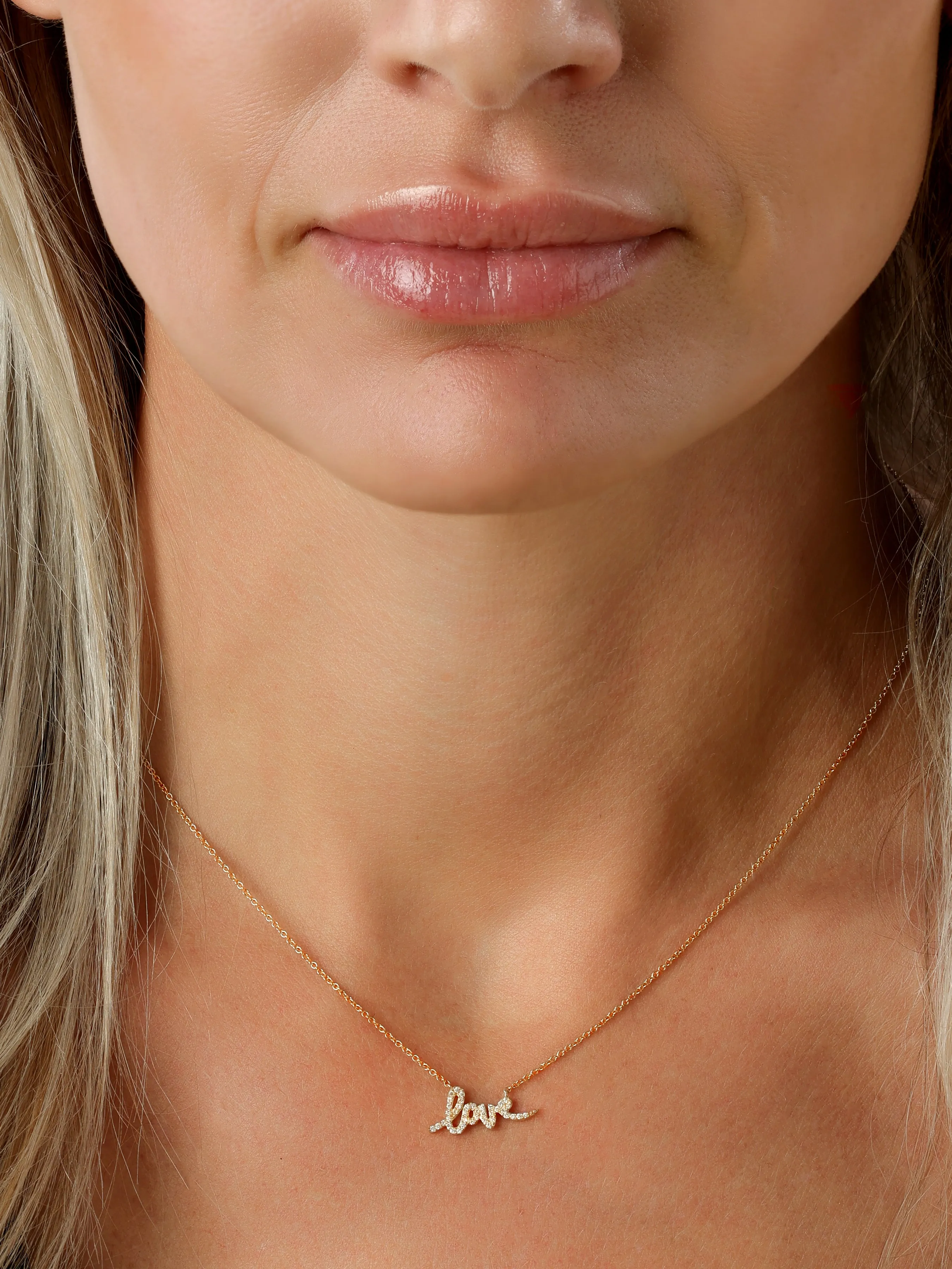 14k Yellow Gold Diamond Love Necklace