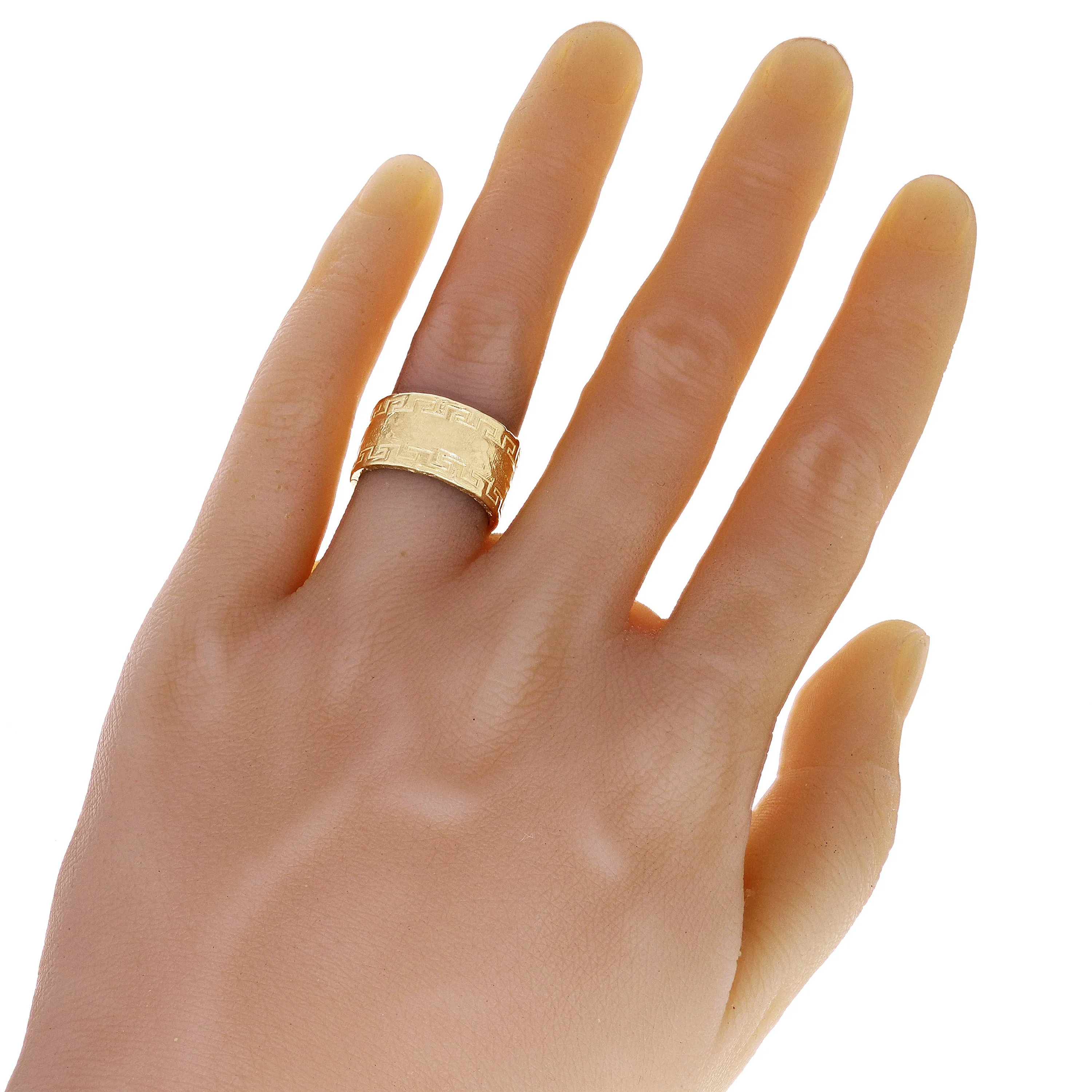 14k Yellow Gold Hammered Greek Key Ring Size 7 - 11.3mm 13.4 grams