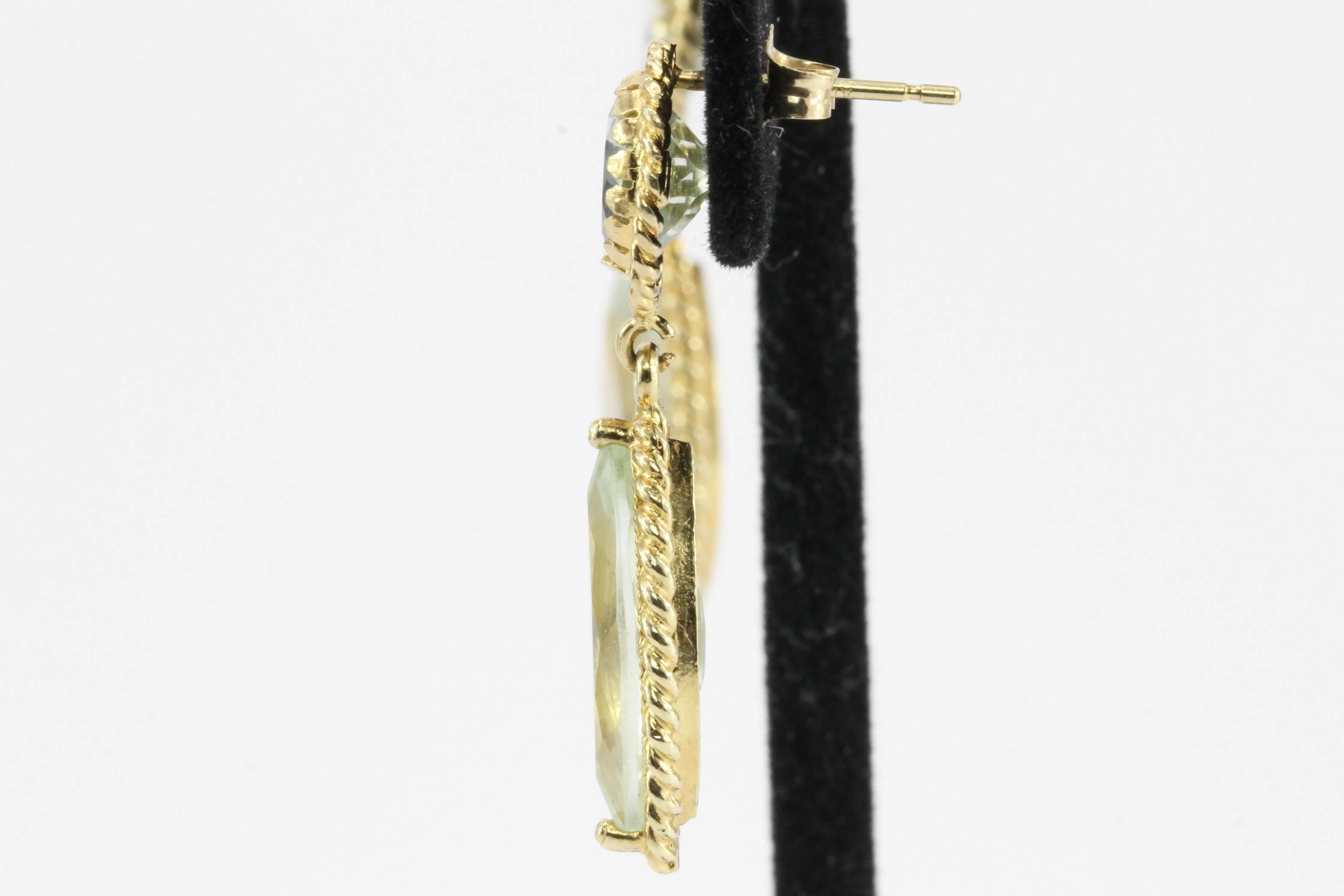 14K Yellow Gold Round & Marquise Aquamarine Drop Earrings