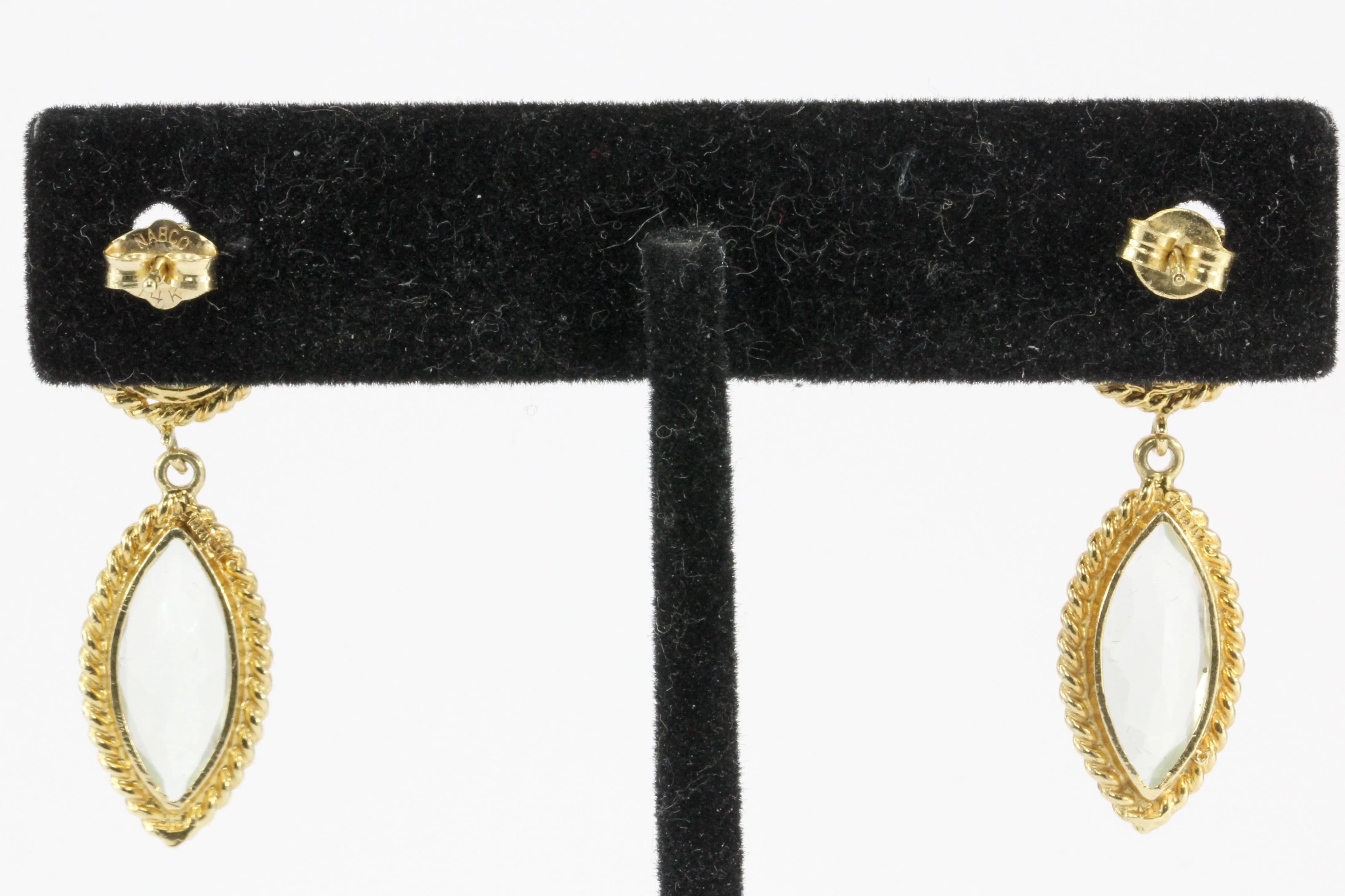 14K Yellow Gold Round & Marquise Aquamarine Drop Earrings
