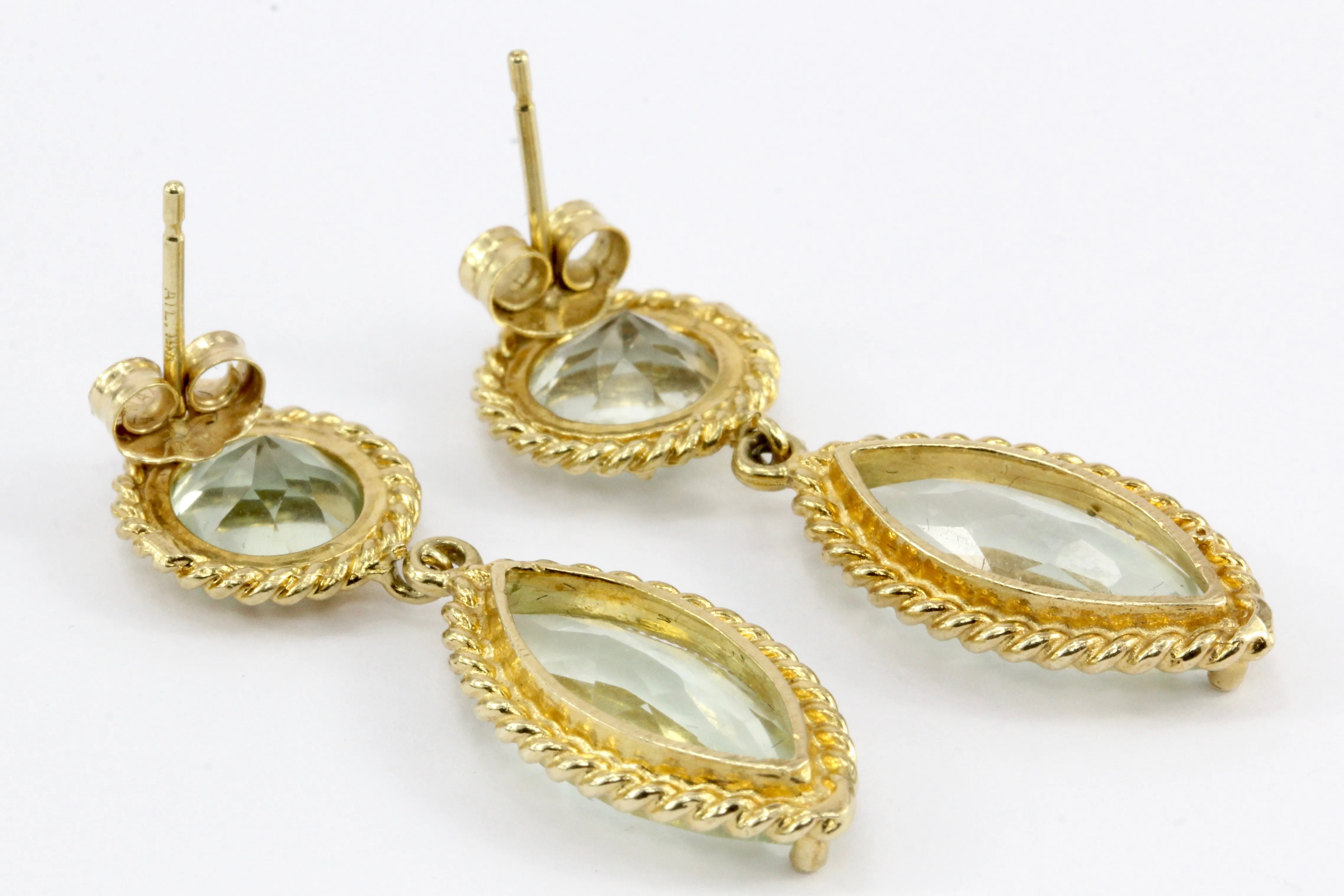 14K Yellow Gold Round & Marquise Aquamarine Drop Earrings