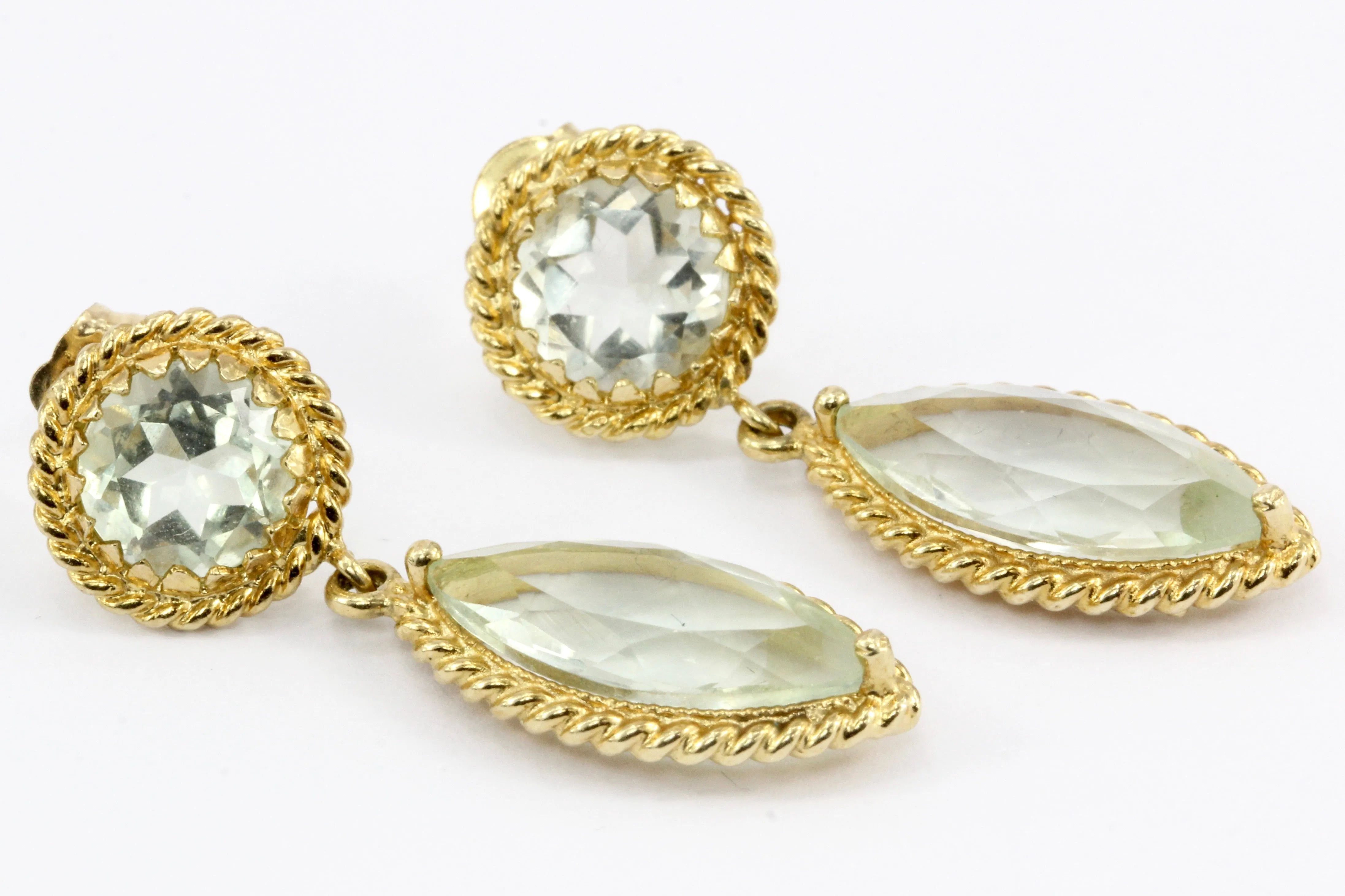 14K Yellow Gold Round & Marquise Aquamarine Drop Earrings