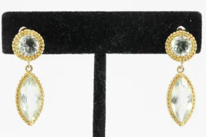 14K Yellow Gold Round & Marquise Aquamarine Drop Earrings