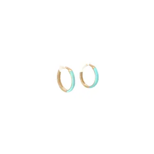 14k Yellow Gold Turquoise Enamel Hoop Earrings