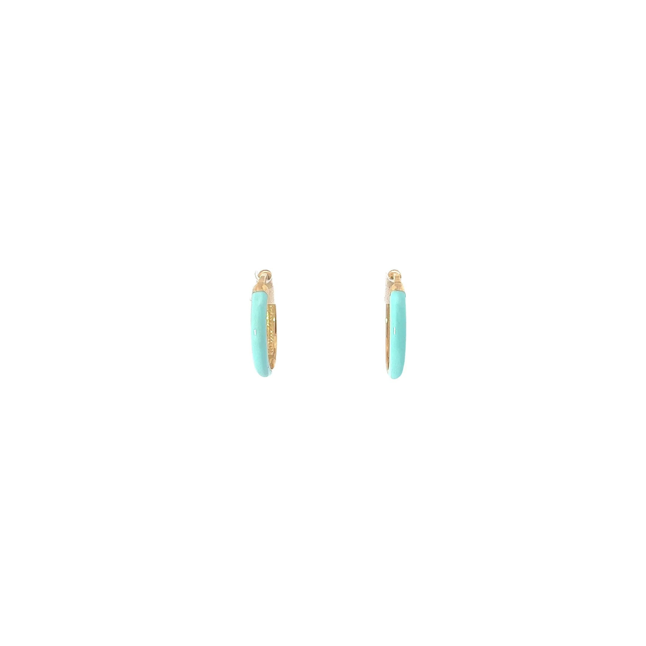 14k Yellow Gold Turquoise Enamel Hoop Earrings