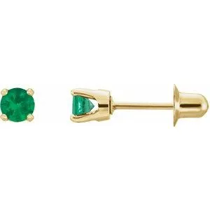 14K Yellow Natural Emerald Earrings