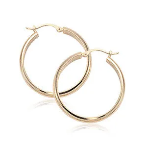 14K Yellow Tube Hoop Earrings 20 mm