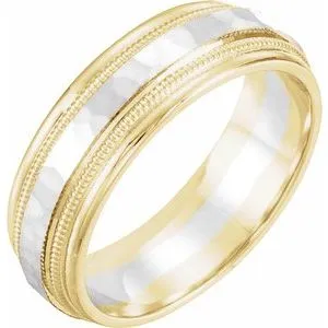 14K Yellow/White/Yellow 6 mm Flat Edge Band with Milgrain & Hammer Finish Size 10