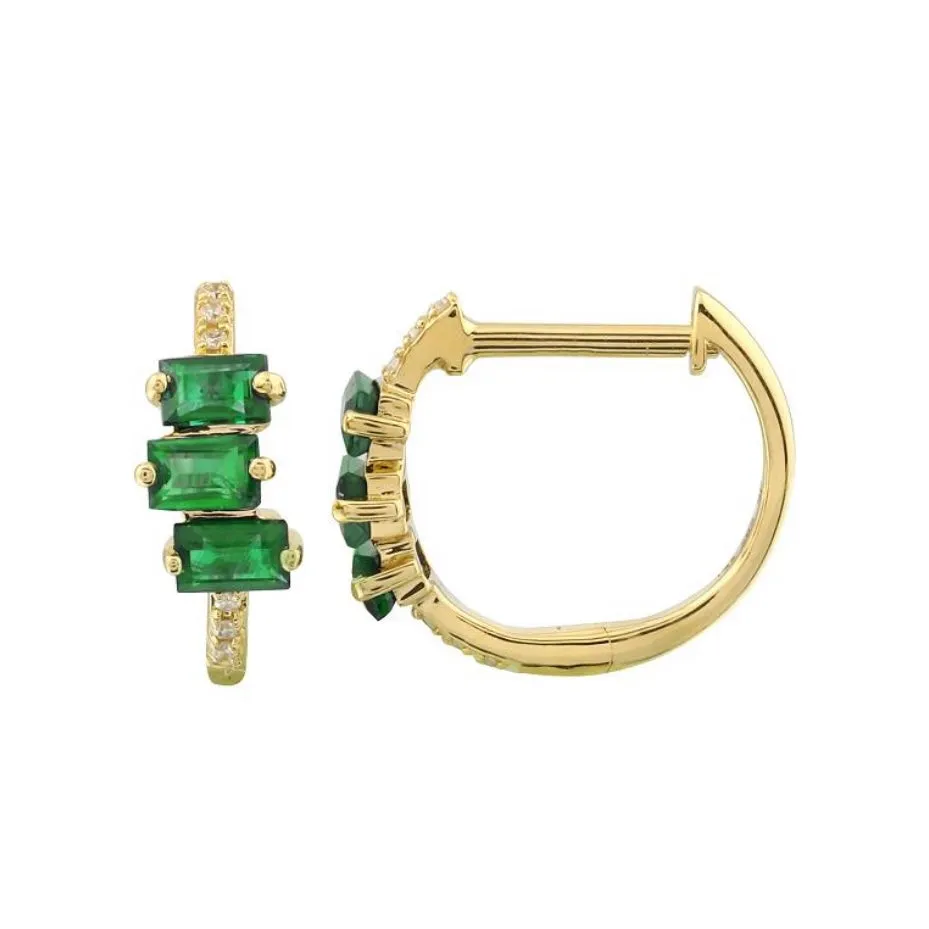 14KT Gold Diamond Patrizia Emerald Huggie Earrings