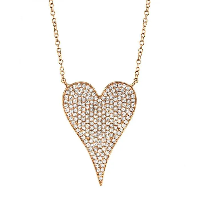 14kt Gold Medium Pave Diamond Heart Necklace, 0.43TCW