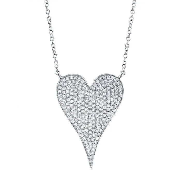 14kt Gold Medium Pave Diamond Heart Necklace, 0.43TCW