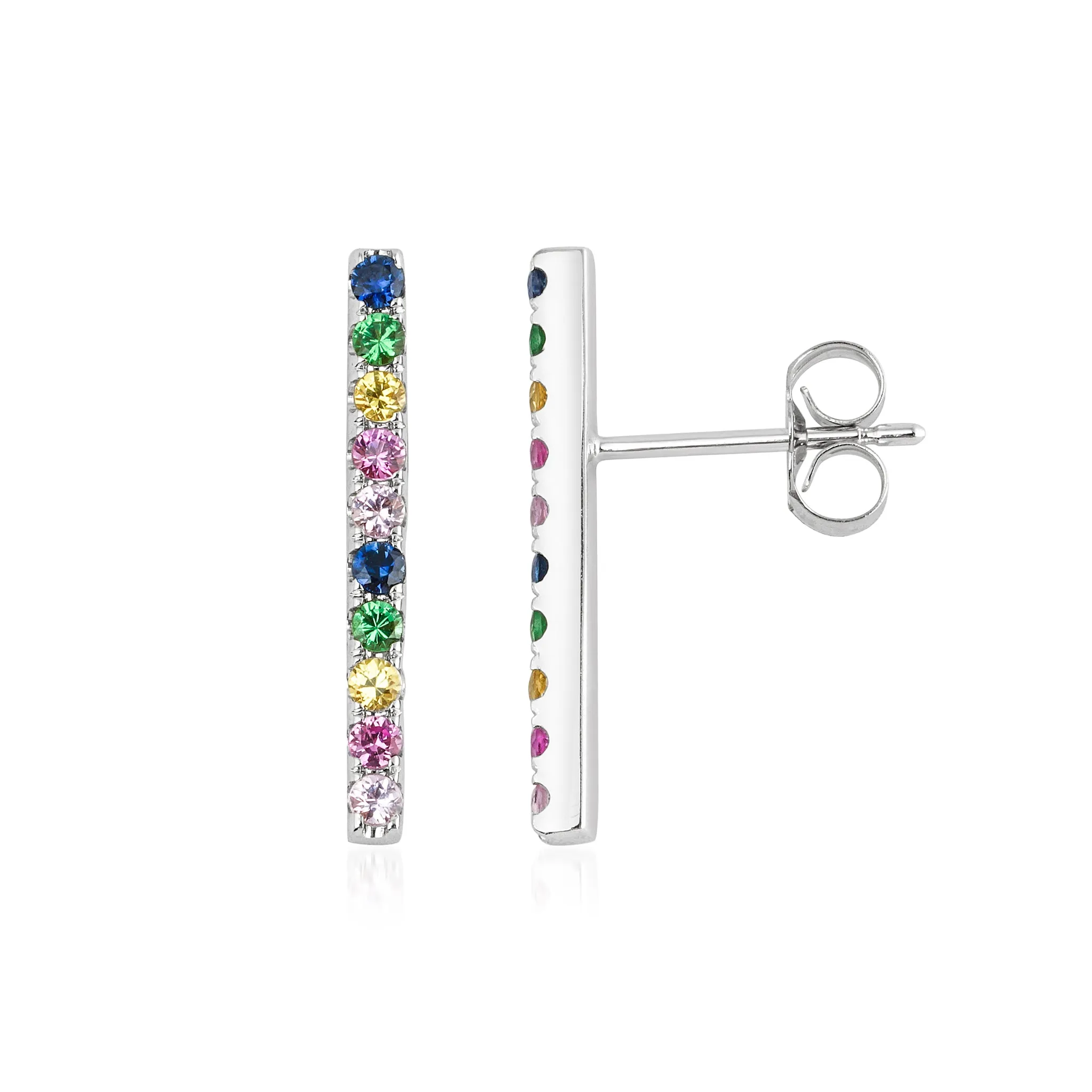 14KT Gold Rainbow Gemstone Bar Earrings